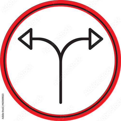 Red Circle Turn Left and Right Traffic Sign Vector Design