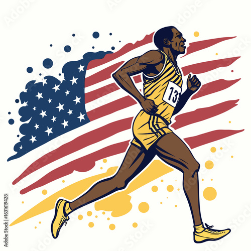 Illustration of a runner in front of the American flag. It could be used for illustrative editorial content, and does not appear to be generative AI.

