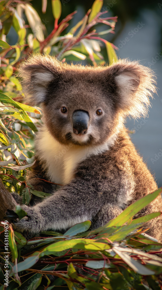 Fototapeta premium Koala Amidst Eucalyptus Branches Soft Morning Light