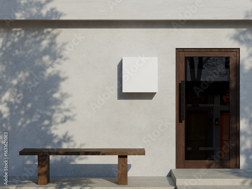 Storefront with Signage and Entrance Door Mockup