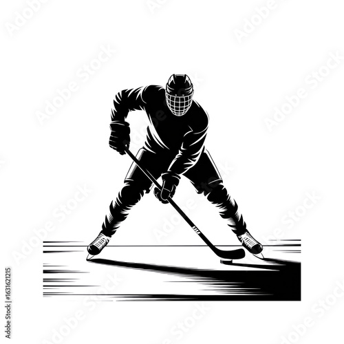 Abstract Silhouette of Ice Hockey Player in Action