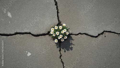 Wallpaper Mural Flowers with green leaves coming out from concrete cracks  Torontodigital.ca