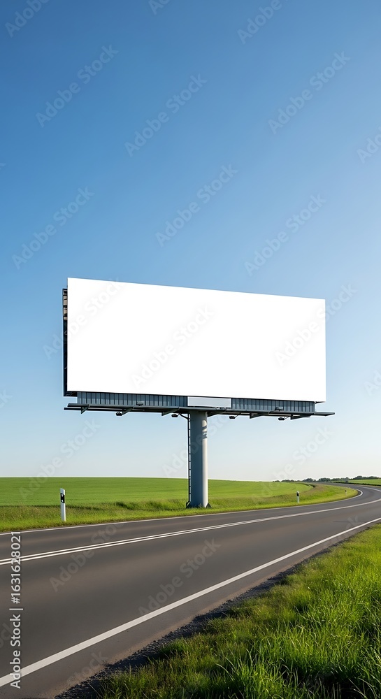 Fototapeta premium Blank billboard on a highway with a clear sky.