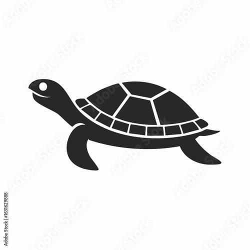 Simple black turtle icon. A stylized silhouette of a reptile with a shell, representing longevity and wildlife. Vector graphic isolated on a white background.