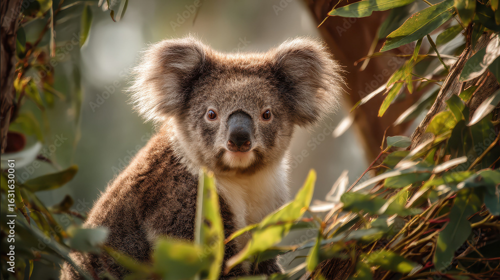Obraz premium Koala on Eucalyptus Branch Centered Soft Light