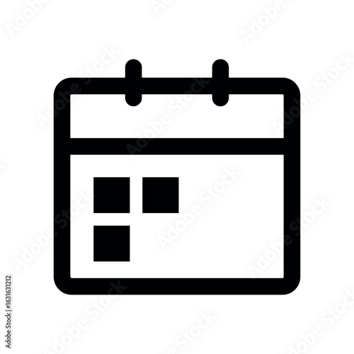 Outline drawing of a calendar with three days marked in black and a simple hanging mechanism at the top