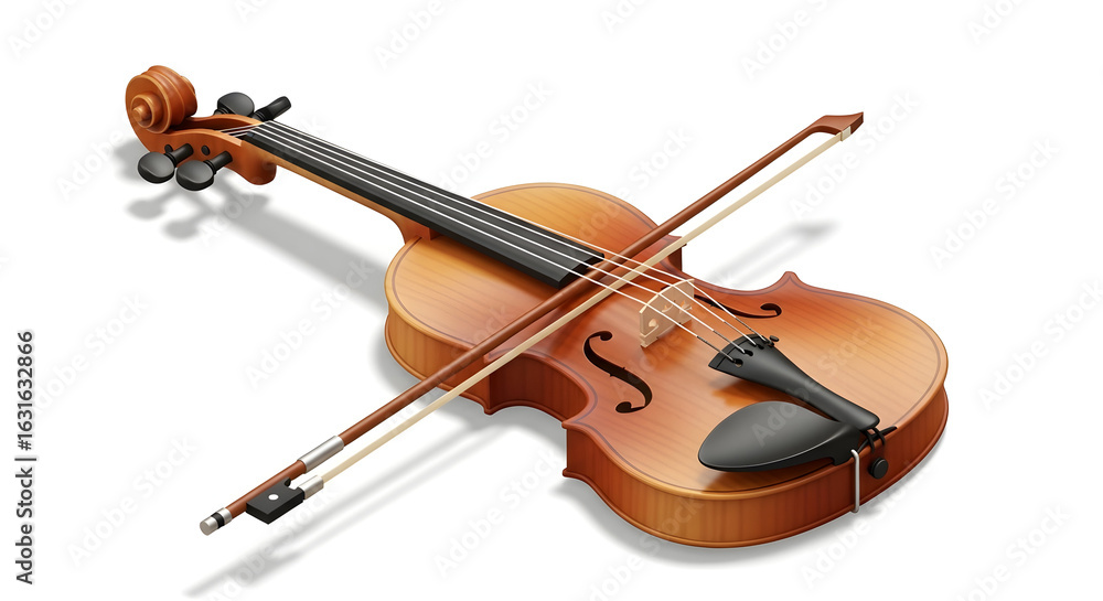 Fototapeta premium Violin with Bow Isolated on White Background
