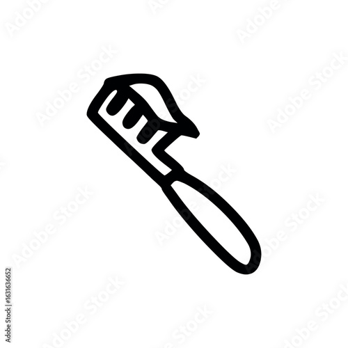 A simple black and white drawing of a toothbrush with toothpaste on it for personal dental hygiene use