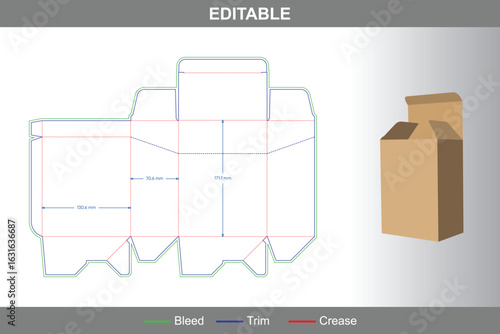 Cigarette box dieline with tuck end and tear strip design featuring precise die line, box dieline layout, and dieline packaging for folding carton template