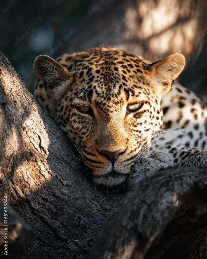 Fototapeta premium Leopard Resting in a Tree Natural Light