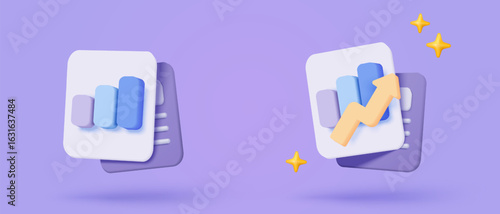 3d statistic graph icon for investment diagram report. creative solution concept on pastel background. Goal for business, bank, finance. 3d analysis investment graph vector icon render illustration