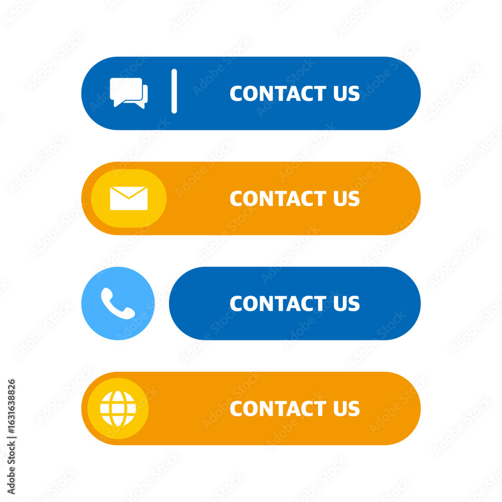Contact Us Button Set.Chat, Email, Phone, and Website Icons Vector Pack Contact Us Button Set.Chat, Email, Phone, and Website Icons Vector Pack