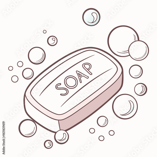 Bar of soap with bubbles isolated on white background for hygiene and cleanliness