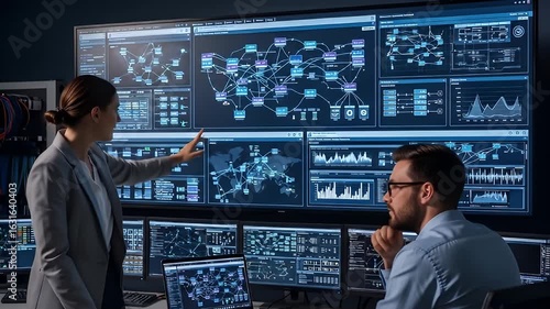 Data Analysts Review Complex Network Visualizations on Multiple Screens in a Dark Control Room