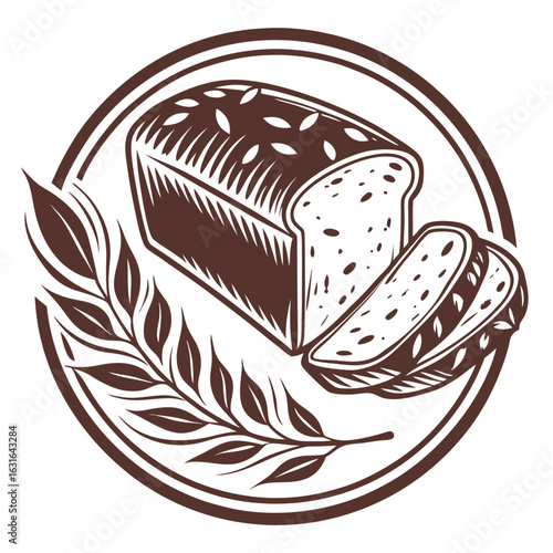 Loaf of bread with sliced pieces and wheat