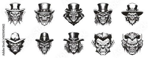 Bismuth Vampire Angry Wearing Hat logo illustration set collection representing a vibrant and fierce supernatural character with a stylish twist suitable for fantasy artwork gothic themes