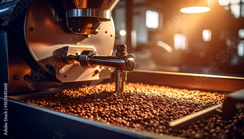 Coffee roasting machine with beans