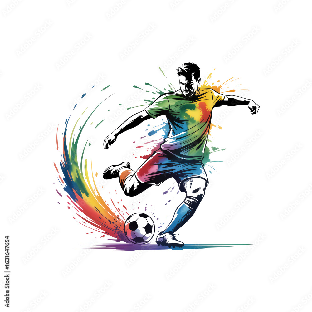 Obraz premium Dynamic Rainbow Soccer Player Abstract Sports Illustration