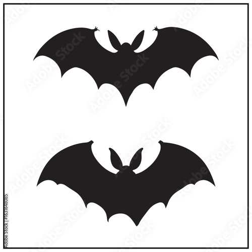 Vector art of two black bat silhouettes isolated on white background