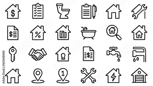 Minimalist real estate and home services icon set silhouette
