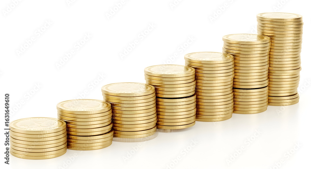 Stacked Gold Coins Growing in Height for Wealth or Investment Concept Stacked Gold Coins Growing in Height for Wealth or Investment Concept