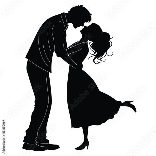 Silhouette of a couple embracing and kissing