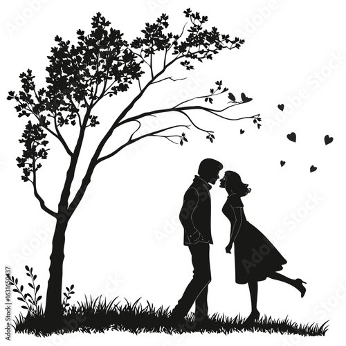 Romantic Silhouette of a Couple Under a Tree