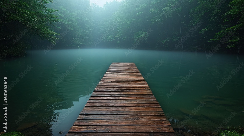 Fototapeta premium Misty forest lake dock