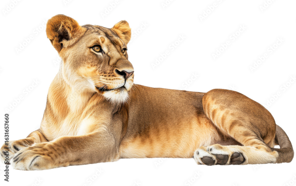 Obraz premium Big female lion isolated on white background, png
