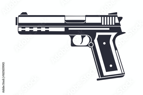 Isolated drawing presents a black pistol with a visible trigger on white