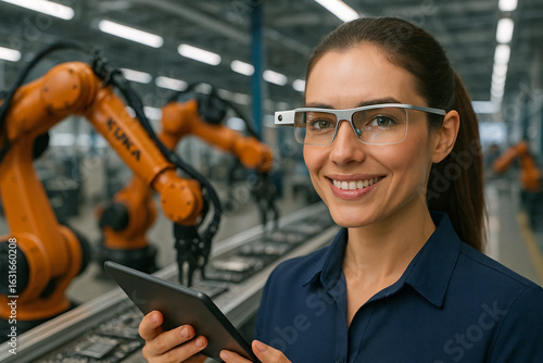 portrait of a female worker using google glasses