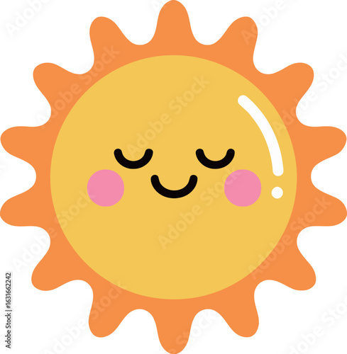 A peaceful and content cartoon sun with a gentle smile and closed eyes, a soothing illustration for relaxation, mindfulness, and calm emotions.