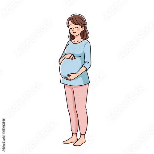 Happy expecting mother cradling her pregnant belly. A beautiful illustration of maternity and the anticipation of new life.