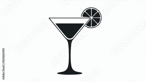 Minimalist black and white illustration of a martini glass with a lime garnish