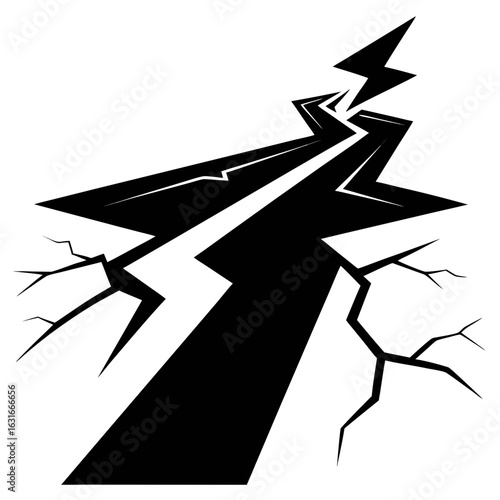 Dynamic lightning bolt striking through cracked earth creating a powerful visual impact