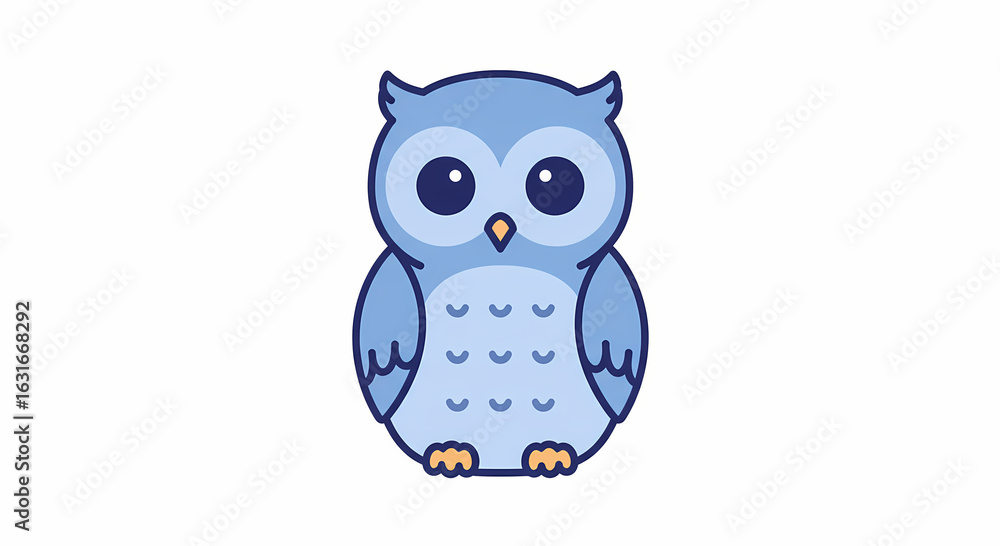 Fototapeta premium Cute Cartoon Owl in Light Blue Color