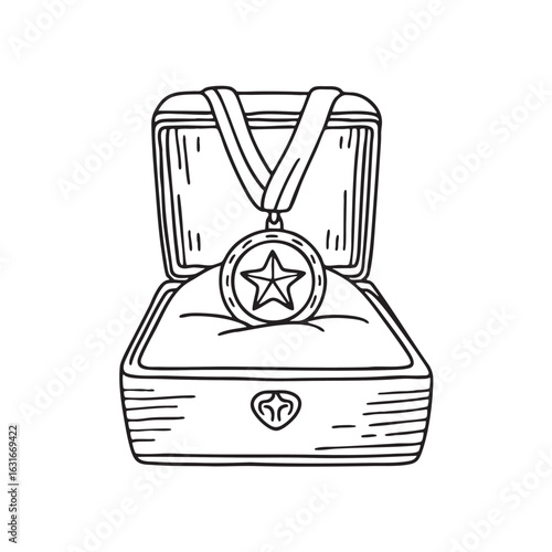 doodle illustration of an honor medal placed in a velvet case