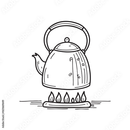 doodle illustration of a metal kettle resting on a stovetop