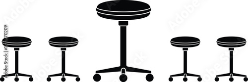 Rolling round stools vector – black and white adjustable swivel stools with caster wheels