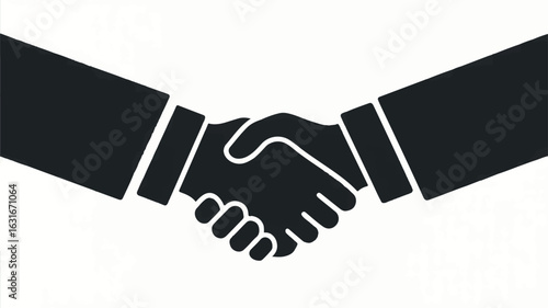 Simple black and white handshake icon representing partnership and agreement on a clean background