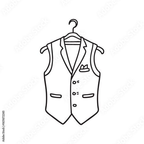 doodle illustration of a formal vest hanging on a closet handle