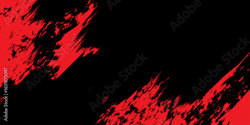 Edgy Black and Red Abstract Grunge Brush Texture Background.