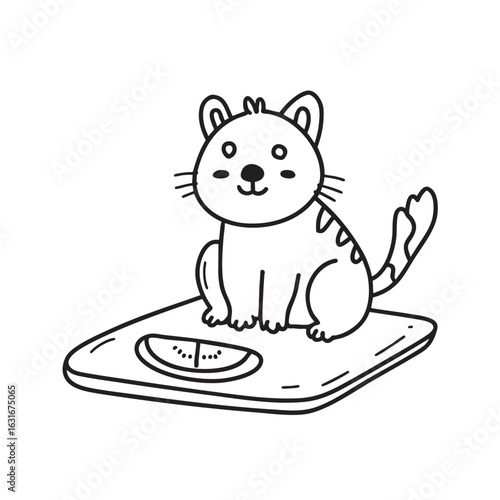 doodle illustration of a digital pet scale resting in the corner