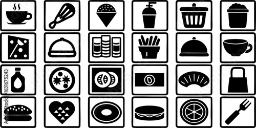 black and white icons set
