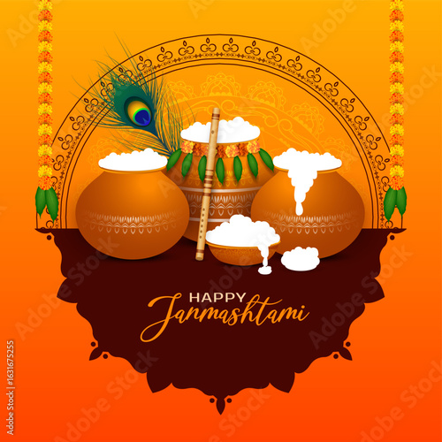 Happy Krishna janmashtami festival celebration background design