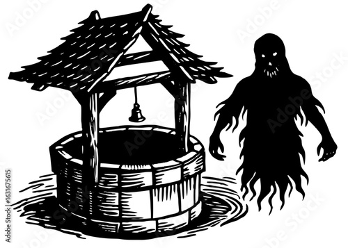 Cursed Well with Spirit Inside Silhouette