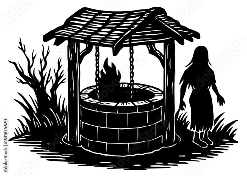 Cursed Well with Spirit Inside Silhouette