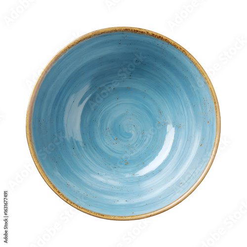 Blue bowl top view swirl design speckled rim