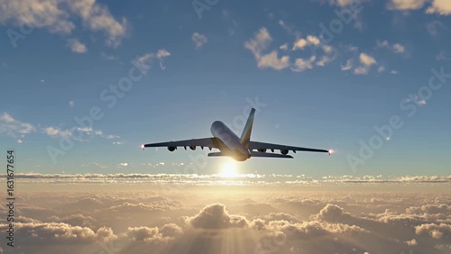 Wallpaper Mural Airplane Flying Into Sunrise with Light Rays Torontodigital.ca