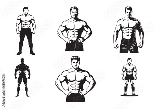 A man with a muscular build is standing vector Set